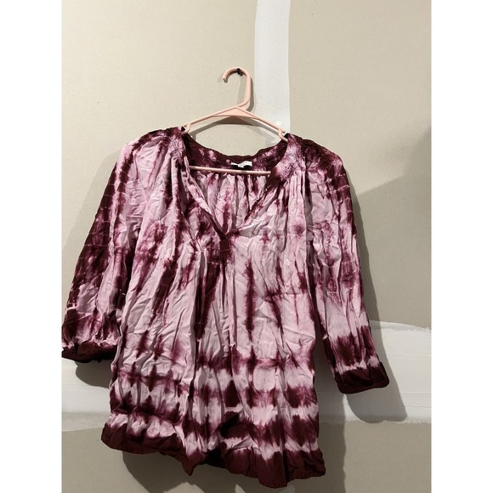 Women's Crown & Ivy Red Tye Dye Medium Long Sleeve Blouse Top Shirt Sz M